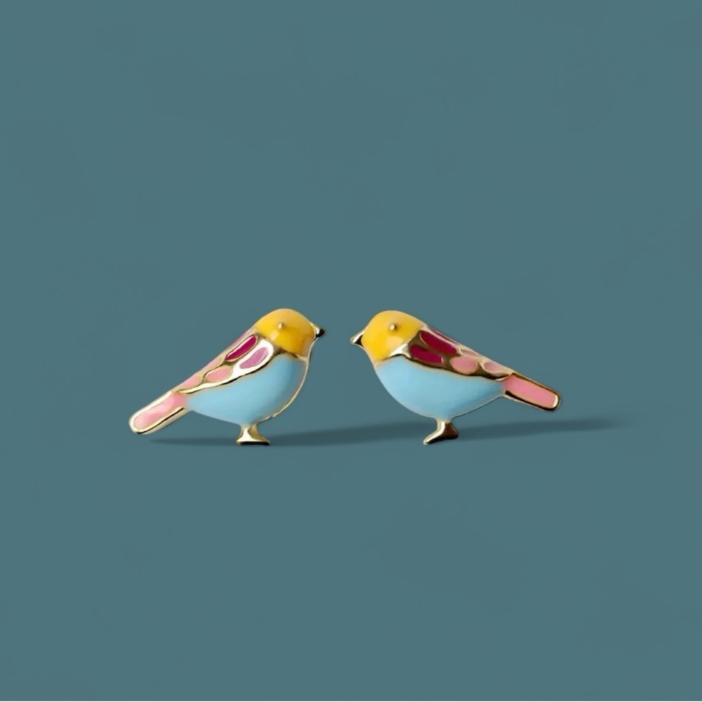 Gold Plated Bird Enamel Stud Earrings